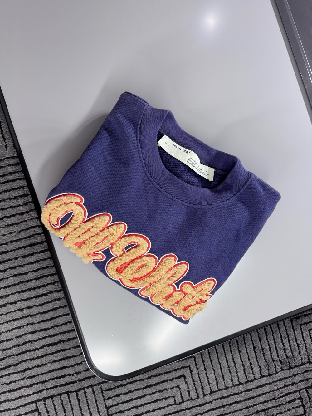 Off-White Purple Chenille Logo Cropped Crewneck Sweatshirt Women’s Medium